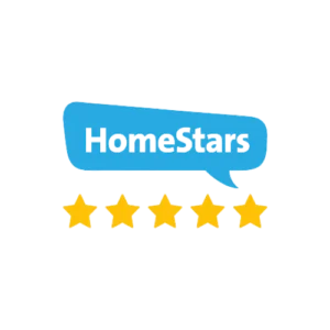 HomeStars logo with five yellow stars, indicating a top 5-star rating for home services.