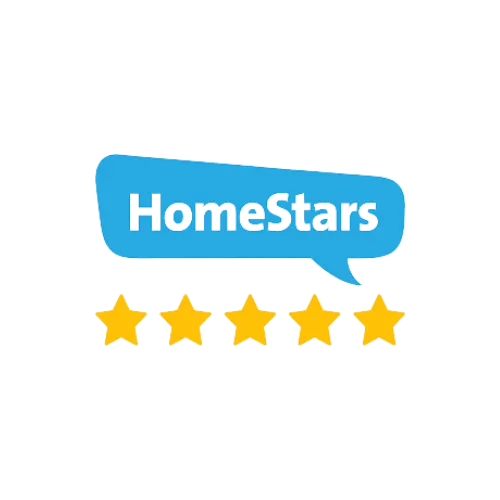 HomeStars logo with five yellow stars, indicating a top 5-star rating for home services.