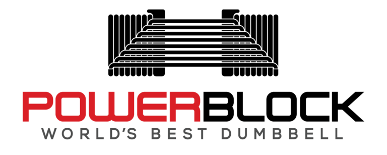 The official PowerBlock logo, representing expert setup and configuration for their space-saving adjustable dumbbell systems.